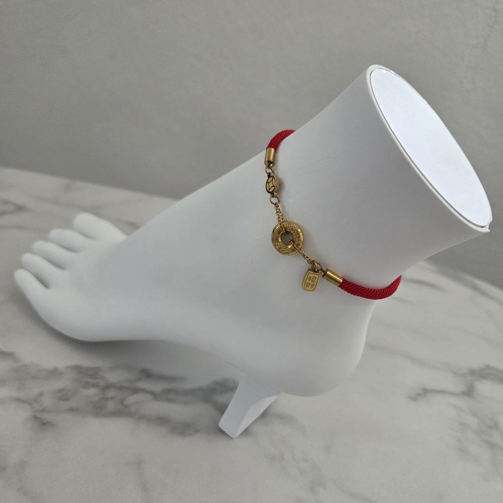 Adjustable Lucky Red Cord & Gold Charm Anklet - Picture 7 of 12